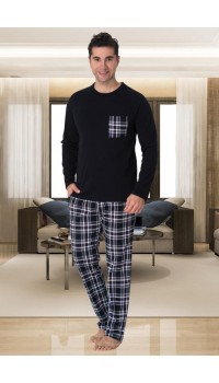 Mecit 2903 Lacivert Ekoseli %100 Pamuk Erkek Pijama Takımı