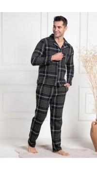 Mecit 2950 Erkek Yeşil Ekoseli Büyük Beden Kışlık Pijama Takımı