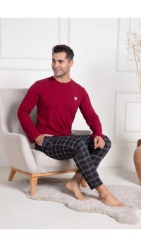 Mecit 3050 Erkek Bordo Ekoseli Büyük Beden Pijama Takımı