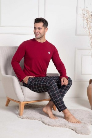 Mecit 3050 Erkek Bordo Ekoseli Büyük Beden Pijama Takımı