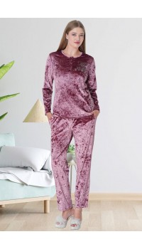 Mecit 5721 Gül Kurusu Kadın Kadife Pijama Takımı
