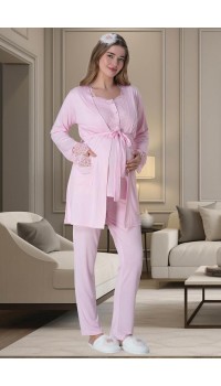 Mecit 6002 Bayan Hamile Lohusa Pembe Sabahlıklı Pijama Takımı