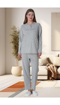 Mecit 6021 Bayan Gri Büyük Beden Uzun Kollu Pijama Takımı