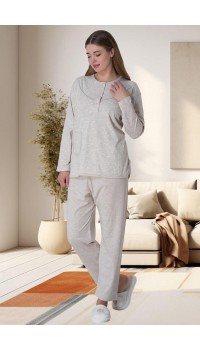 Mecit 6021 Bayan Vizon Büyük Beden Uzun Kollu Pijama Takımı